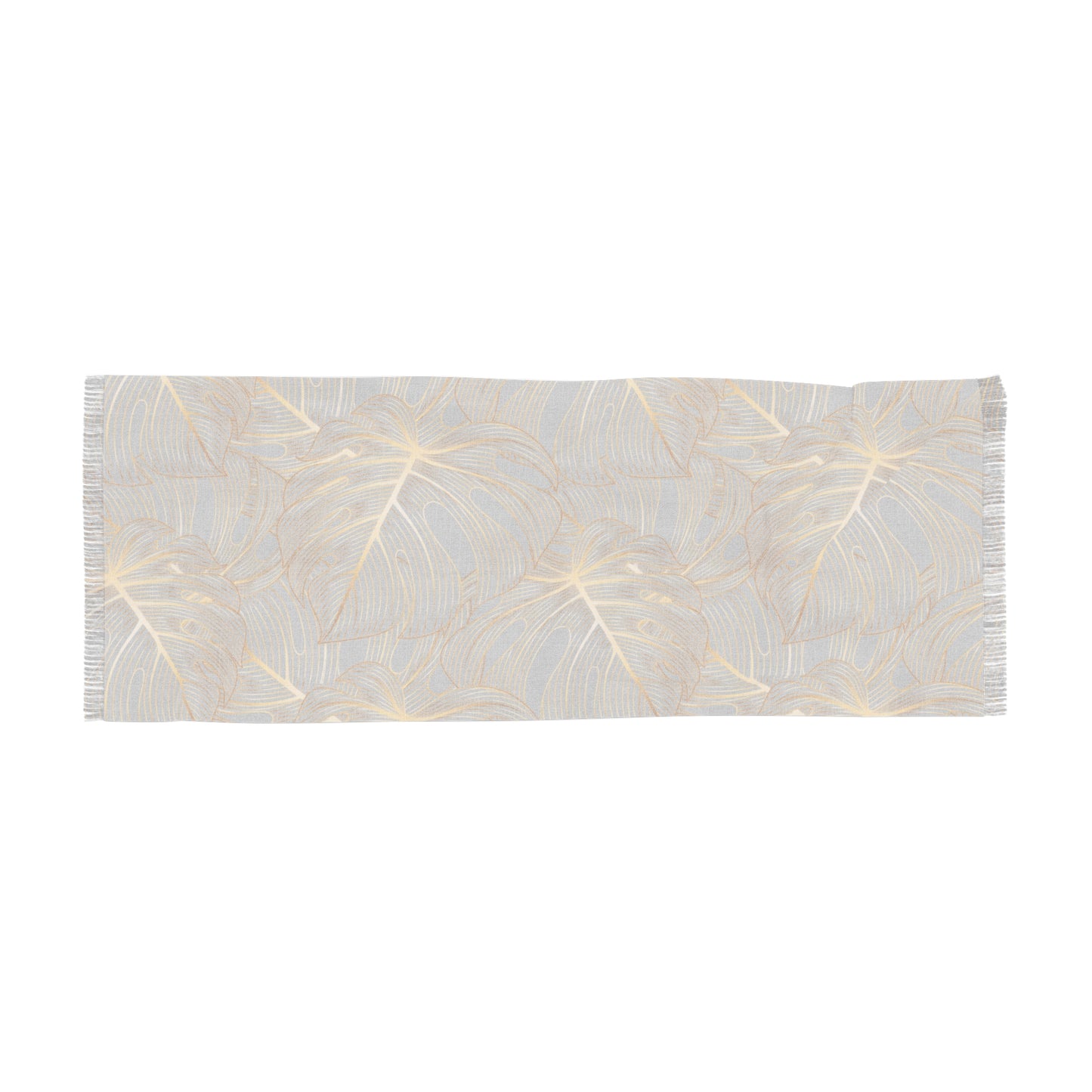 Elegant Light Scarf with Gold Monstera Motif