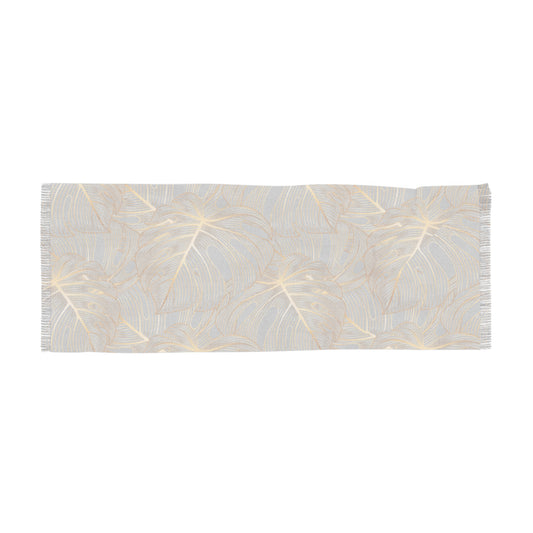 Elegant Light Scarf with Gold Monstera Motif