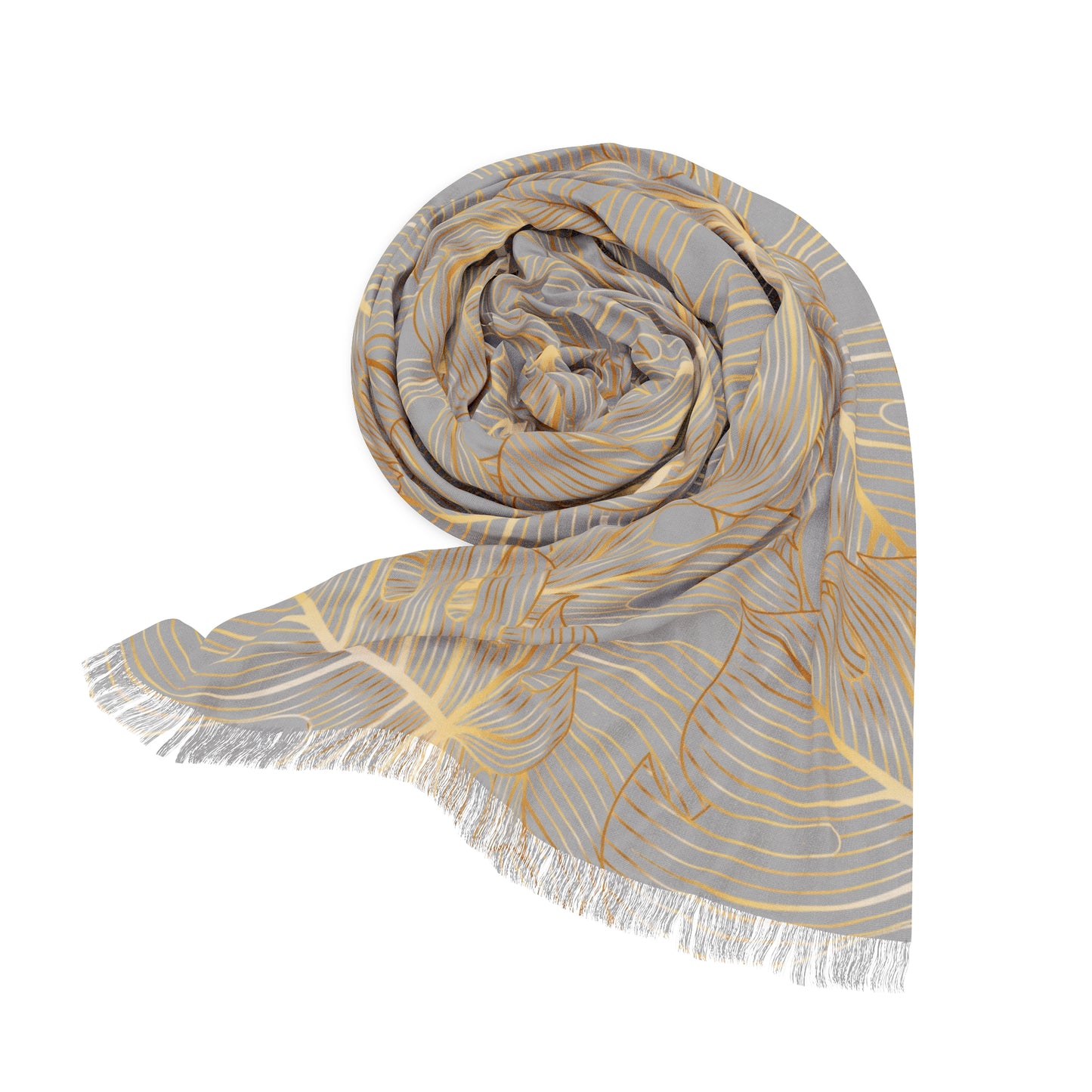 Elegant Light Scarf with Gold Monstera Motif
